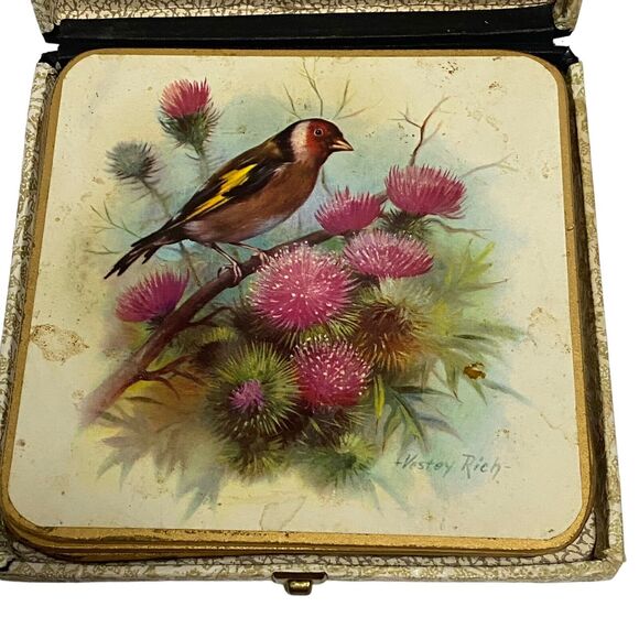 Vintage WIN-EL-WARE 6 Coasters 6" x 6" with Box - Artist Vestey Rich BIRDS - Picture 4 of 14